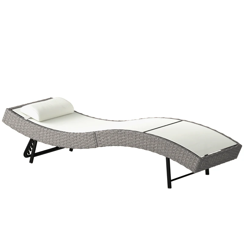 Outsunny Rattan Sun Lounger, Garden Recliner with 5 Position Adjustable Back, S Shaped Texteline Seat, Headrest, Cream White