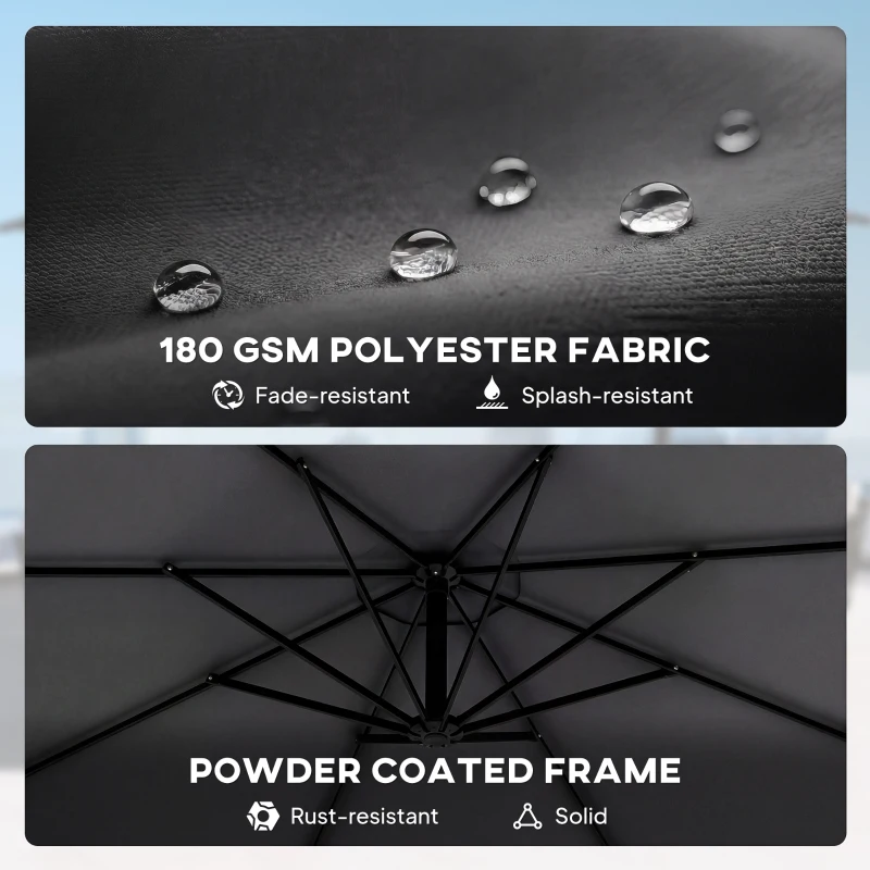 Outsunny 3 m Cantilever Parasol with Protective Cover and Wind Ropes, Banana Parasol with Crank Handle, Black