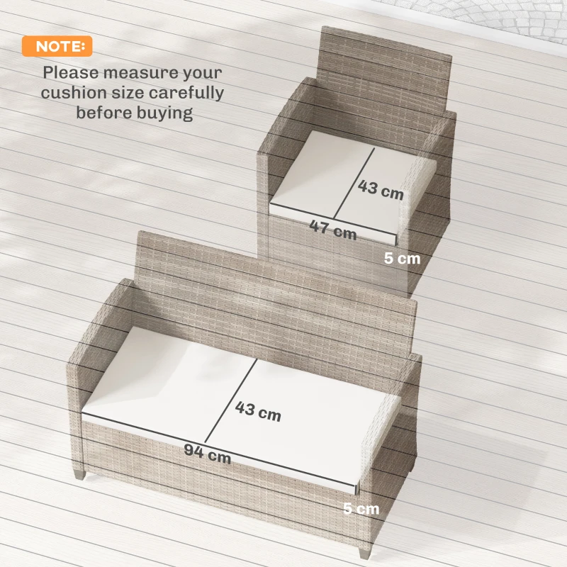 Outsunny Outdoor Seat Cushion Pads for Rattan Furniture, 3 PCs Garden Furniture Cushions, Cream White