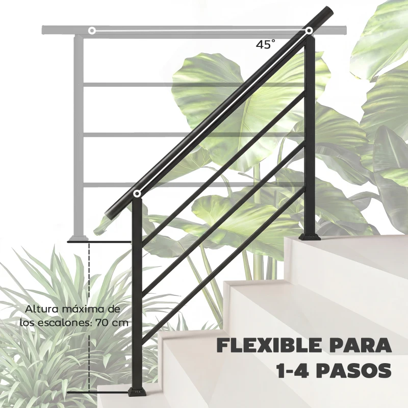 Outsunny Barandilla de Escalera 131 cm Pasamanos para Escalera con Kit de Instalación Ángulo Ajustable para 1-4 Escalones Negro