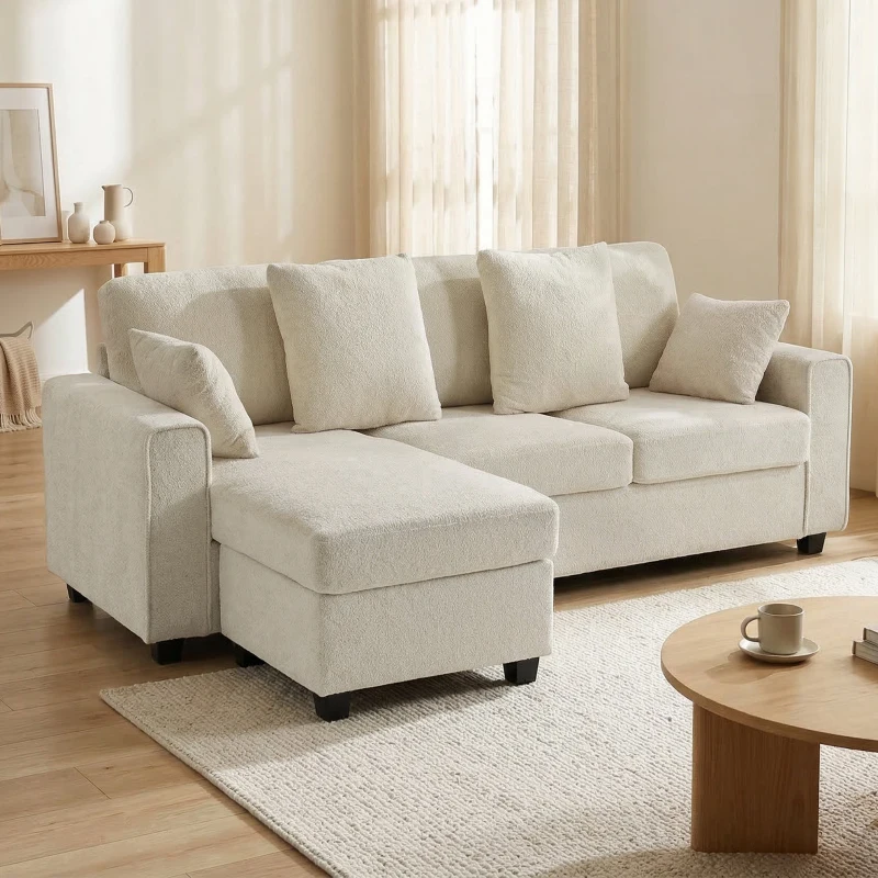 HOMCOM Hoekbank met omkeerbare chaise longue, 3-zitsbank met fluweelachtige uitstraling, brede en diepe zitplaatsen, pocketveren, beige