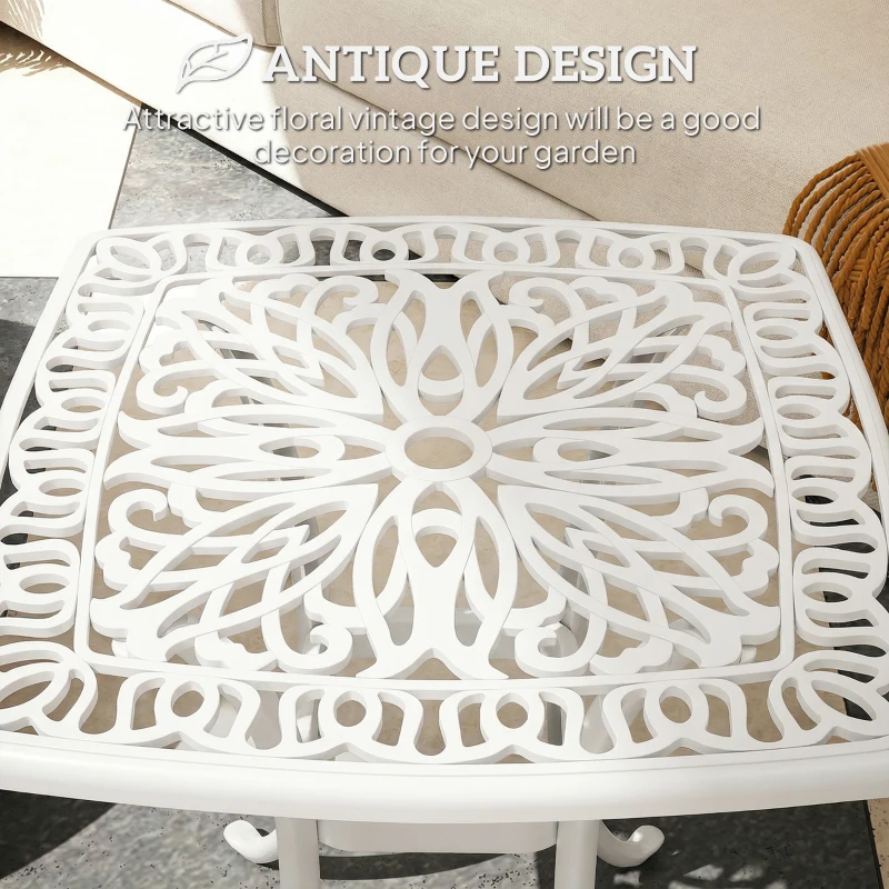 Outsunny Outdoor Garden Table with 38mm Dia. Umbrella Hole, Cast Aluminium Patio End Table with Anti-slip Foot Pads for Garden