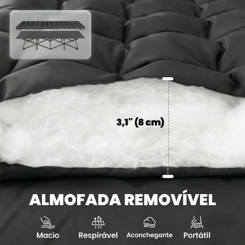 Outsunny Cama Dobrável de Campismo com Colchão Removível de Tecido Oxford 600D com Cabeceira e Bolsa Carga 200 kg Preto