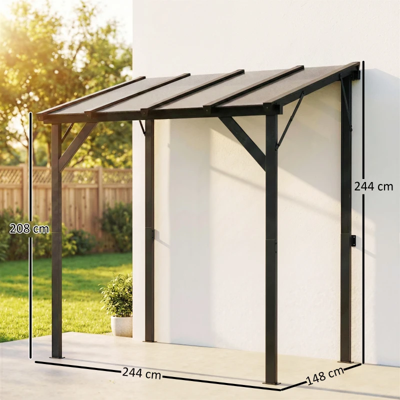 Outsunny Tenda para Churrasco 2,5x1,5 m com Telhado em Policarbonato Estrutura de Metal e Alumínio para Exterior Cinzento