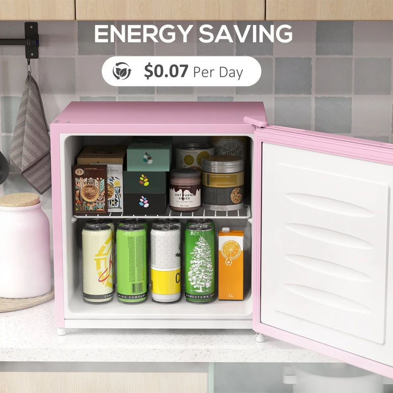 HOMCOM Tafelvriezer met 35 liter inhoud, kleine vrieskast met omkeerbare deur, Roze