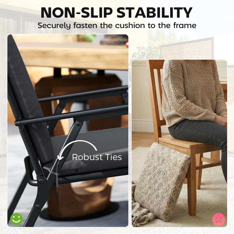 Outsunny Outdoor Seat Cushions Set of 2 with Ties, Waterproof Garden Seat Pads, Dark Grey