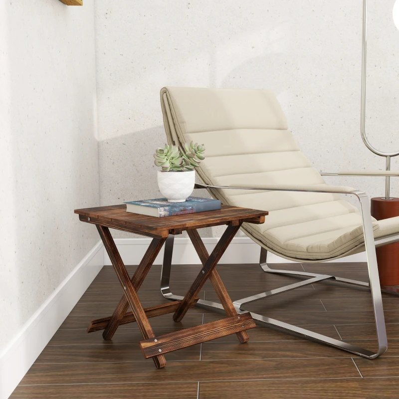 Outsunny Fir Wood Folding Coffee Table, Lightweight Small Garden Table with Slatted Top, Portable Folding Side Table for Balcony