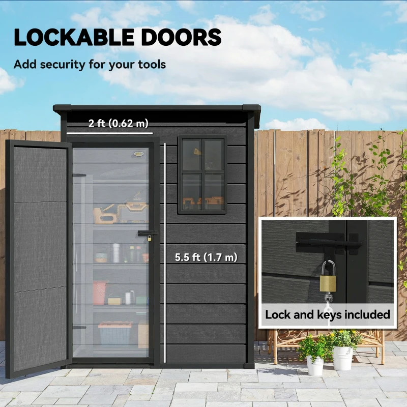 Outsunny 5' x 3' Garden Shed with Floor, Outdoor Storage Shed with Lockable Door, Window and Vent, Dark Grey