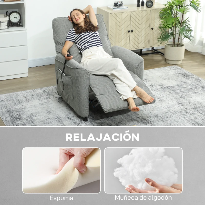 HOMCOM Sillón Relax Reclinable Eléctrico con Calor Lumbar Masaje Vibración Motor Silencioso Función de Memoria Gris Oscuro