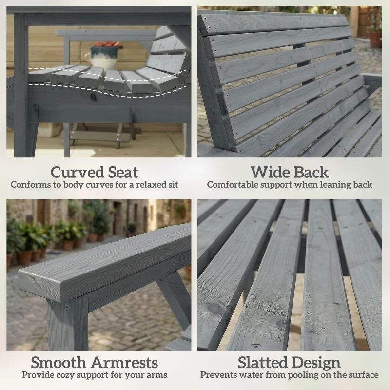 Outsunny 2 Seater Wooden Garden Bench, Slatted Patio Bench with Armrest and Backrest, Outdoor Furniture for Indoor, Balcony