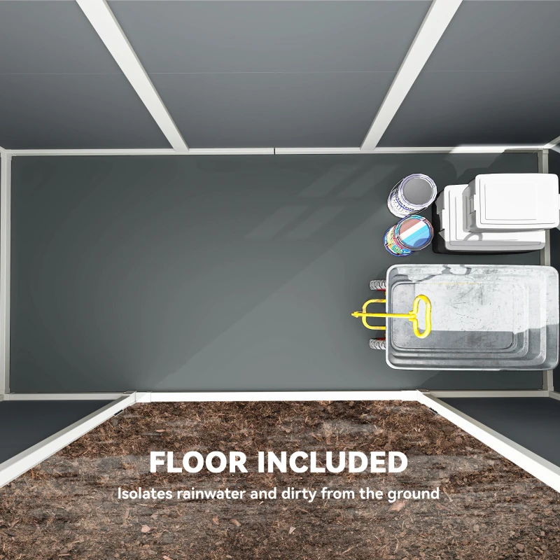 Outsunny 10 x 4 ft Resin Garden Shed, Outdoor Storage Shed with Floor, Windows, Lockable Doors and Vents, Grey