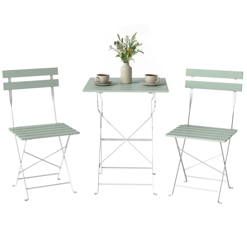 Outsunny Outdoor Bistro Set Folding Patio Furniture Set with 2 Chairs Table for 2 People White and Green