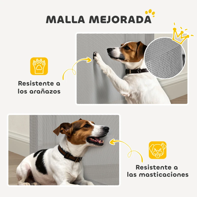 PawHut Barrera de Seguridad para Perros Retráctil Extensible hasta 180 cm de Ancho para Escaleras y Puertas Gris