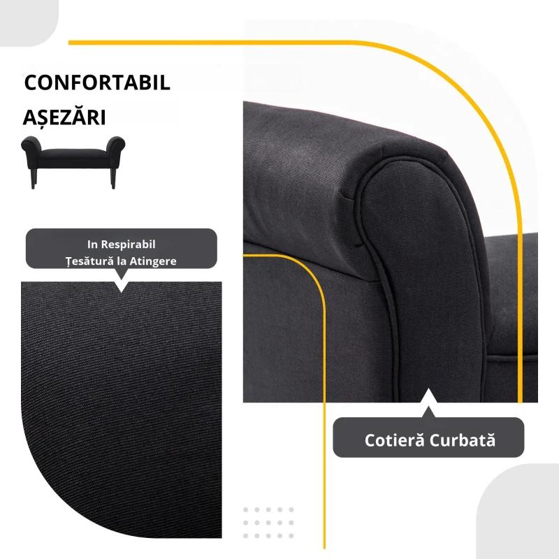 HOMCOM Bancă Tapițată pentru Capătul Patului cu Brațe Rulate, 102x35x51cm, Negru