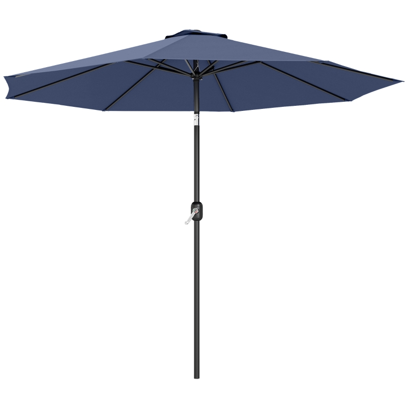 Outsunny 3 m Garden Parasol Umbrellas, Outdoor Sun Shade with 8 Ribs, Tilt and Crank Handle, Navy Blue