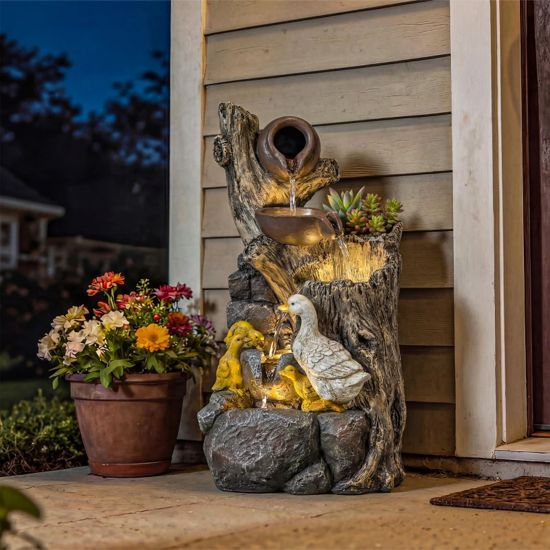 Outsunny 5-Tier Outdoor Waterfall Fountain, Freestanding Self-Contained Cascading Water Feature Garden Landscape