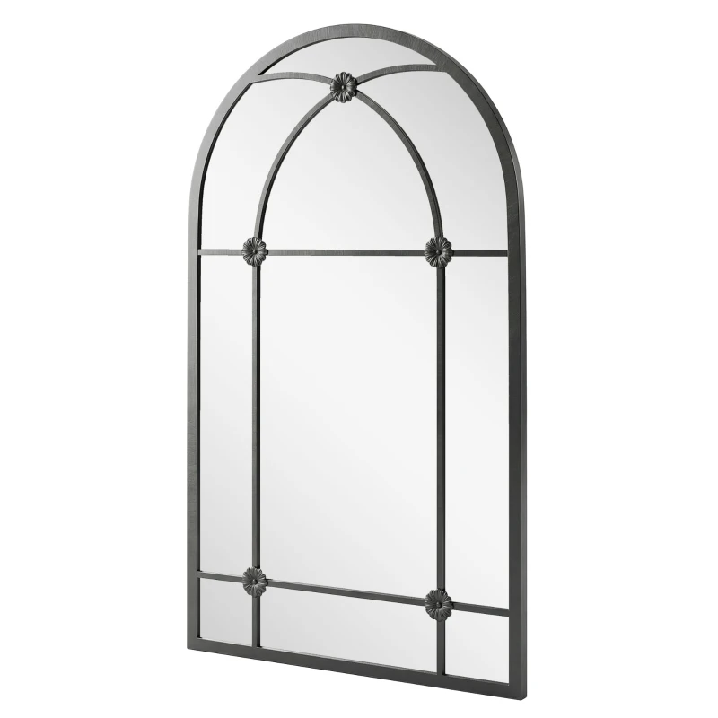 Outsunny Arched Mirror, Shatterproof Acrylic Windowpane Wall Mounted Mirror with Robust Metal Frame, 100 x 60 cm, Black