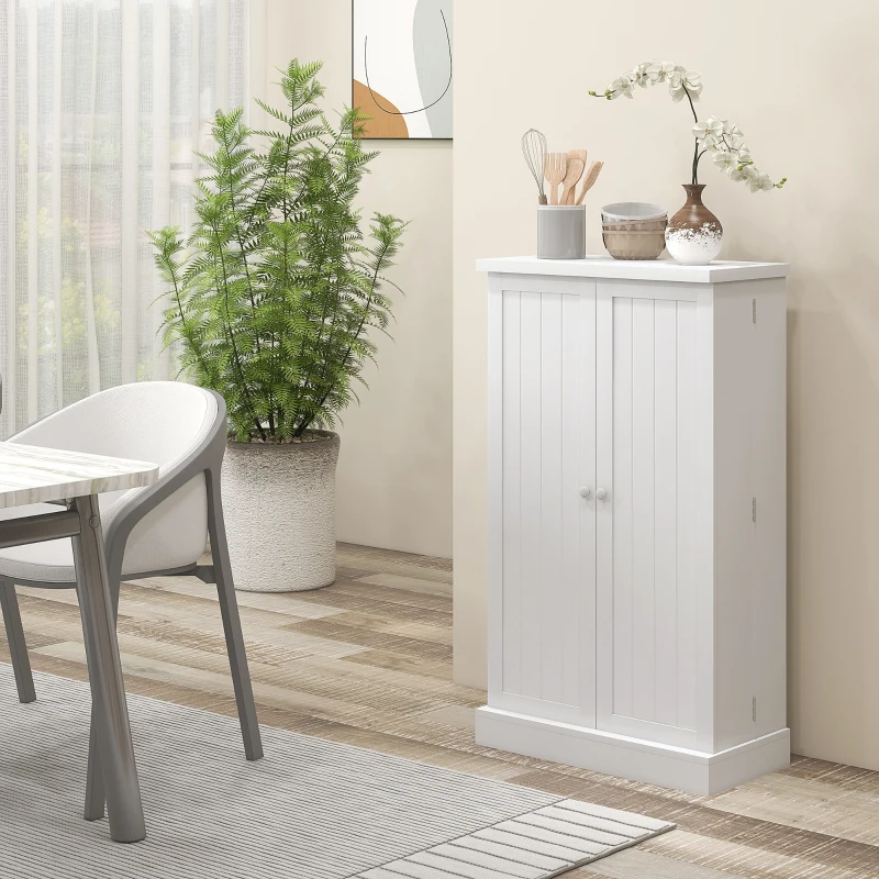 HOMCOM Armoire meuble de cuisine garde-manger 2 portes avec 5 étagères et 12 étagères - dim. 60L x 30l x 104H cm - blanc