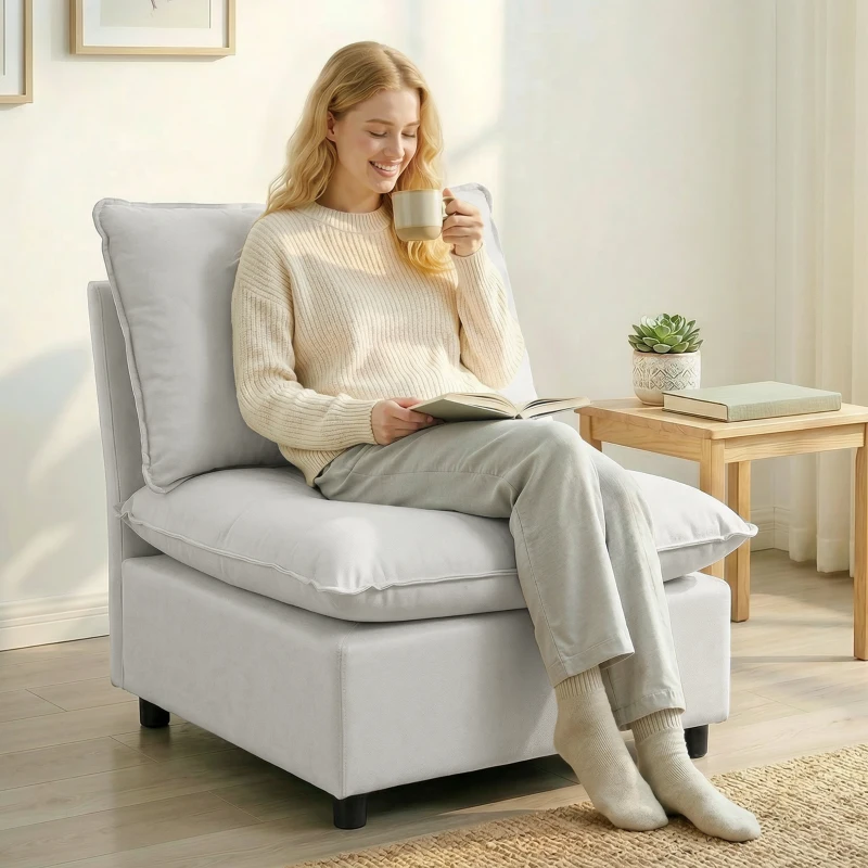 HOMCOM Sedia moderna in leathaire con seduta ampia e imbottitura spessa, Grigio