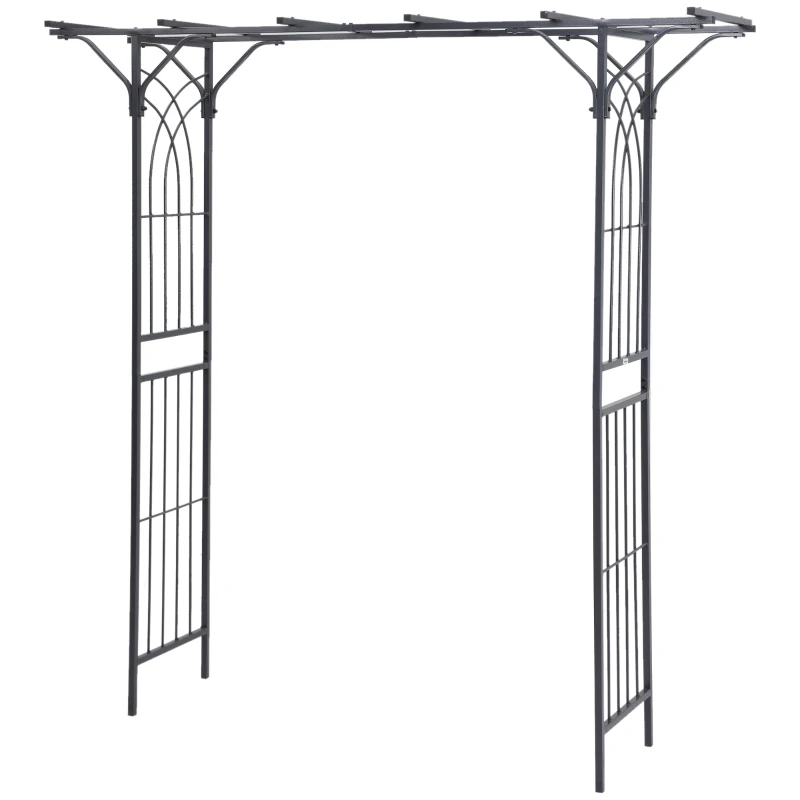 Outsunny 210cm Decorative Metal Garden Trellis Arch with Durable Steel Tubing & Elegant Scrollwork, Great for Weddings, Dark Gre