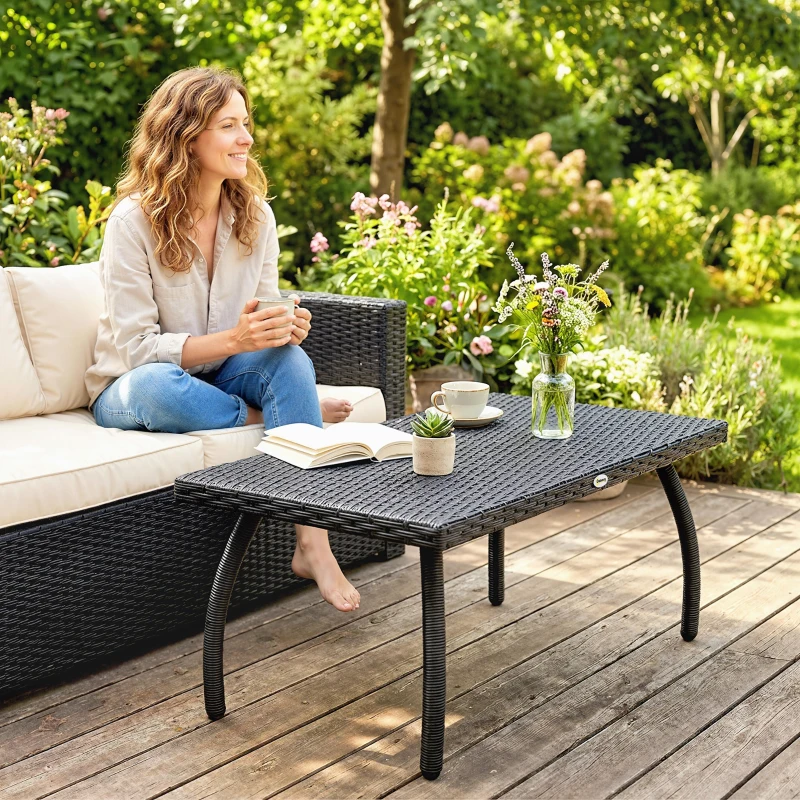 Outsunny PE Wicker Rattan Garden Coffee Table - Black