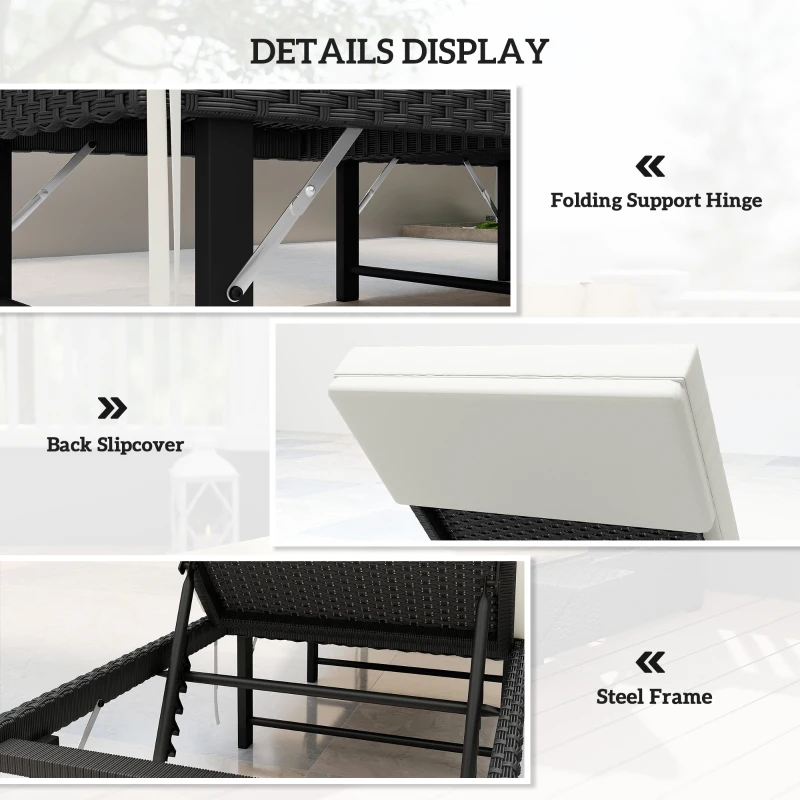 Outsunny Single Folding Rattan Sun Lounger, with Cushion - Black