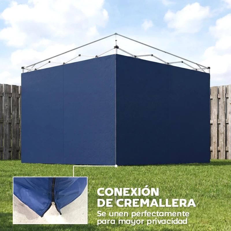 Outsunny 3 Paredes Laterales para Carpas de 3x3 m 300x200 cm Paredes Laterales de Repuesto de Tela Oxford con Cremallera Azul