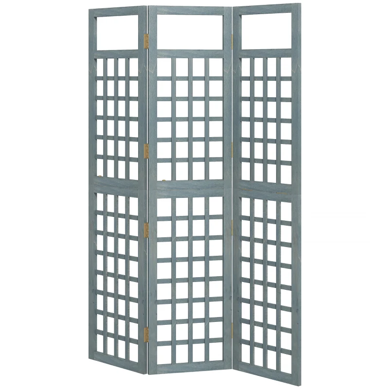 Outsunny 3-Panel Garden Privacy Screen, Freestanding Foldable Wooden Outdoor Divider/Trellis, Decorative Privacy Screen, Grey