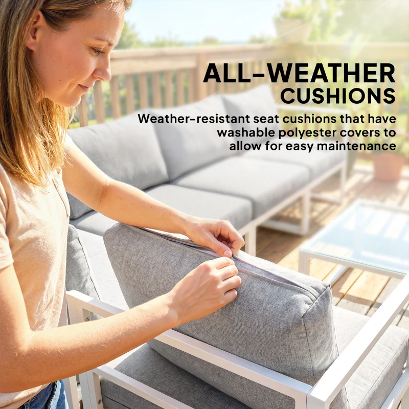 Outsunny 5 Seater Aluminium Garden Furniture Set, Garden Sofa Set with Thick Cushions for Patio and Balcony, Outdoor, Light Grey