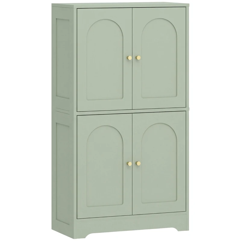 HOMCOM Aparador de cocina, mueble de cocina para almacenamiento con 4 puertas curvas y 2 estantes ajustables, 60 x 30 x 110 cm, verde