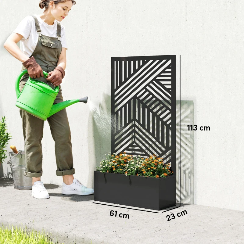 Outsunny Metal Garden Bed for Garden with Trellis, Raised Garden Bed with Privacy Screen, Geometric Slatted Cut-Out