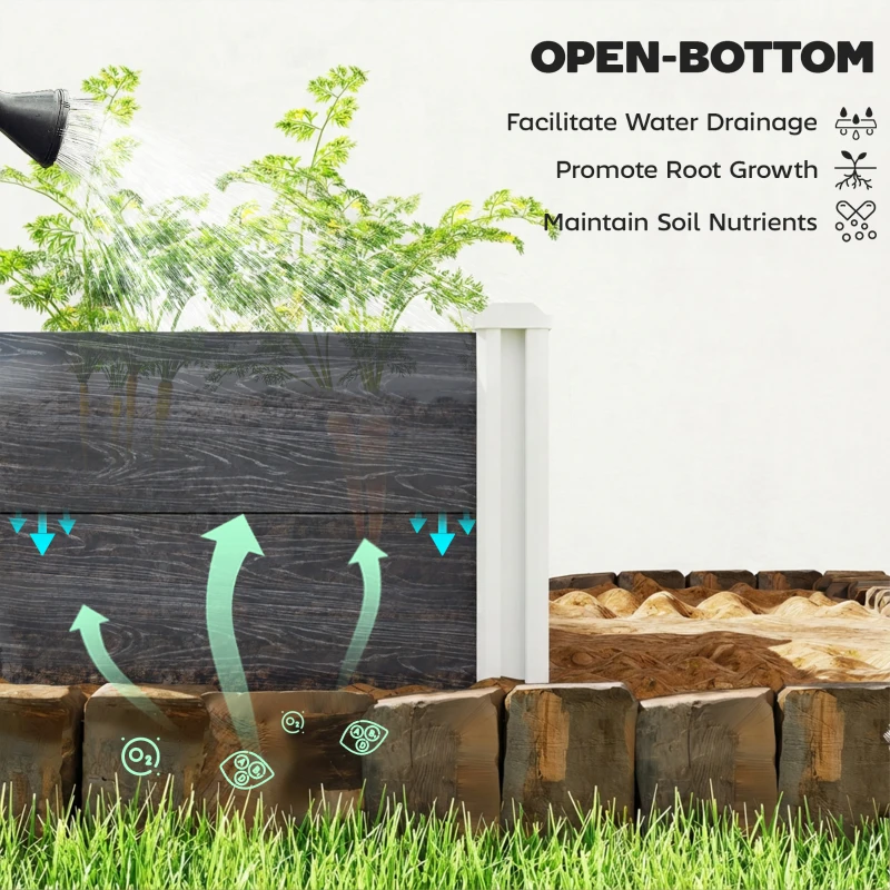 Outsunny Vinyl Raised Garden Bed Kit, 3 x 3 x 1ft Modular Elevated Garden Box with Slotting Legs and Open Bottom, Dark Grey
