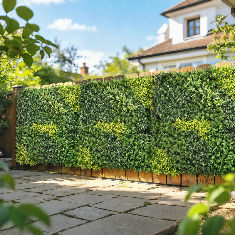 Outsunny Artificial Plant Wall Panel, 100x100 cm Artificial Grass Backdrop Wall, Green