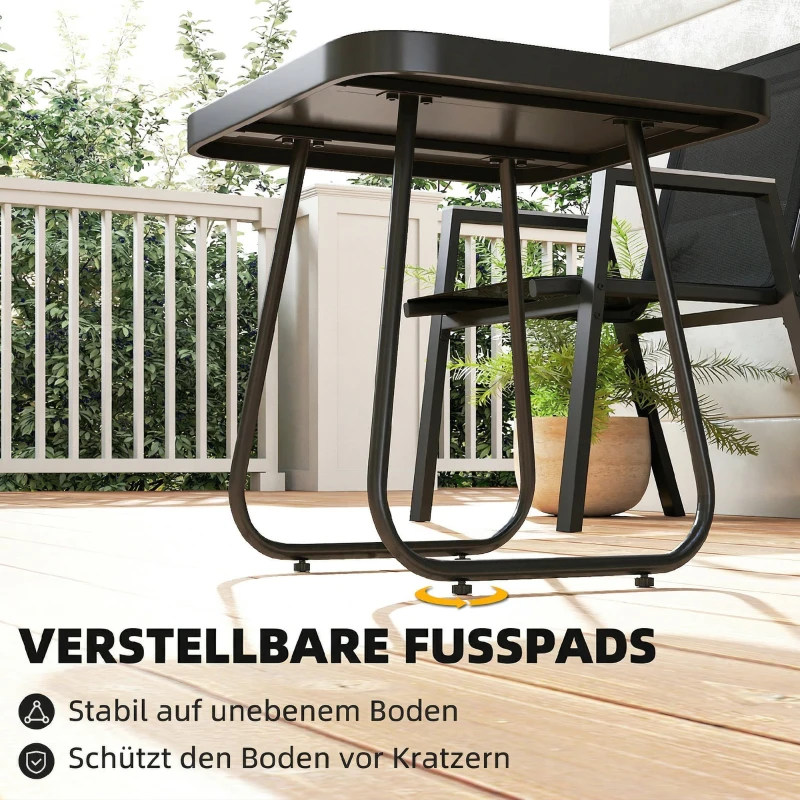 Outsunny Balkonmöbel Set 3 teilig Gartenmöbel Set mit Tisch 2 Stühle Atmungsaktiv Sitz Holzmaserung Schwarz