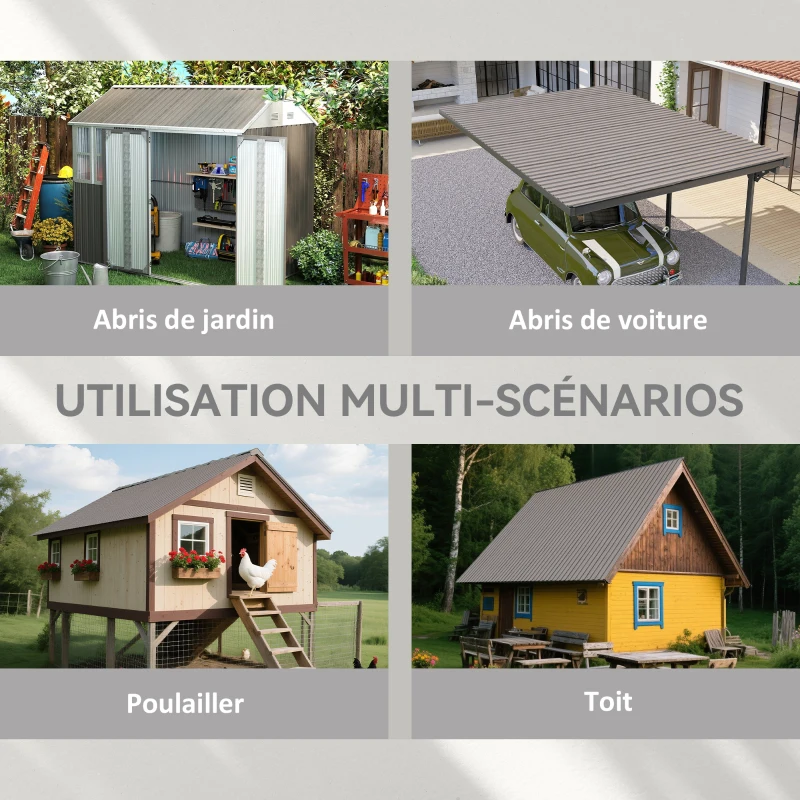 Outsunny Lot de 12 panneaux en acier galvanisé résistant aux intempéries, 129 x 45 cm, effet bois gris clair