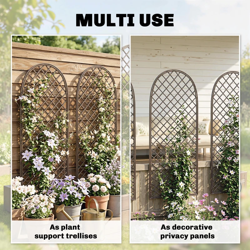 Outsunny Garden Trellis, Decorative Trellis Panels for Climbing Outdoor Plants, Vegetables, Vines, Flowers, Natural Wood Finish