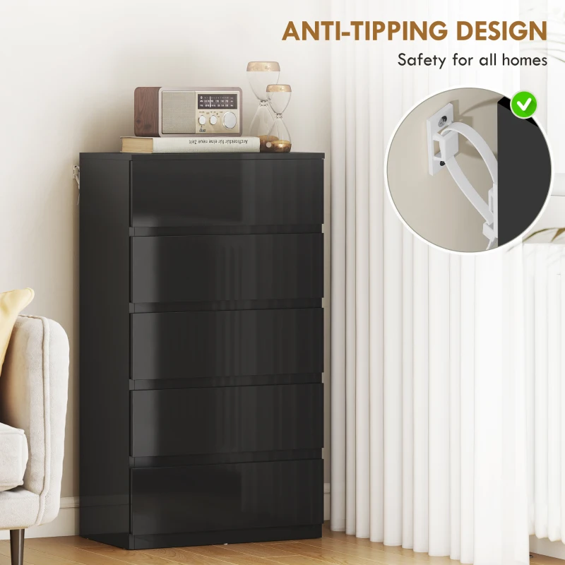 HOMCOM Chest of Drawers, 5-Drawer Storage Cabinets, Modern Dresser, Storage Drawer Unit for Bedroom