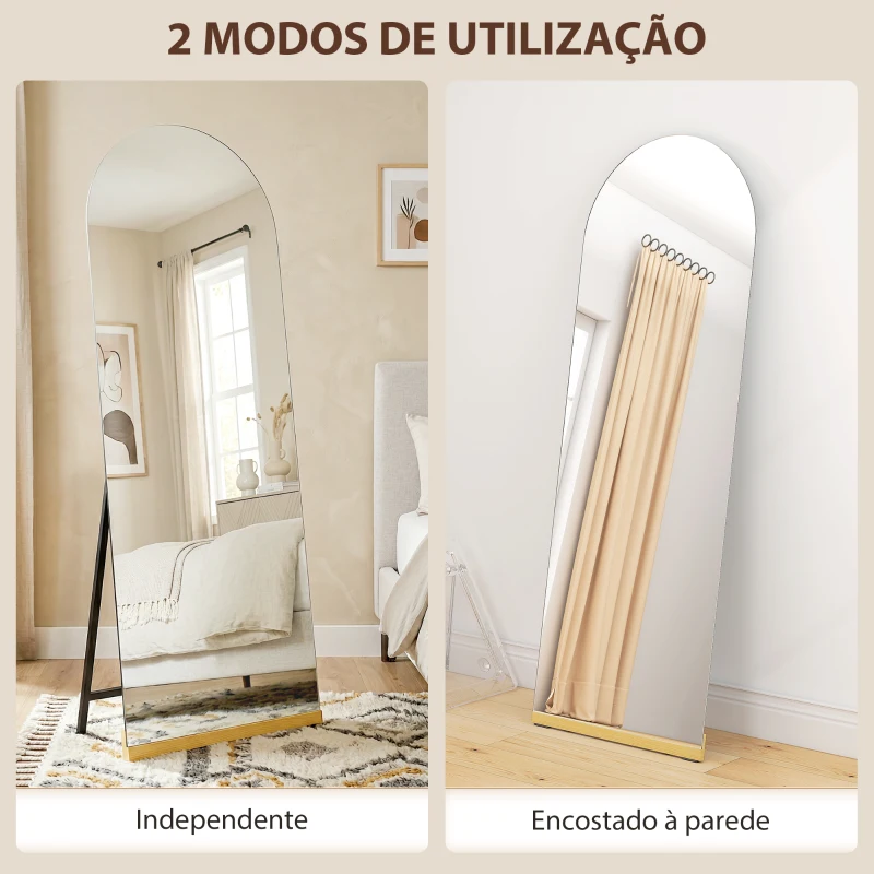 HOMCOM Espelho de Pé 160x50 cm Espelho de Corpo Inteiro sem Moldura Base de Madeira  Prata e Preto