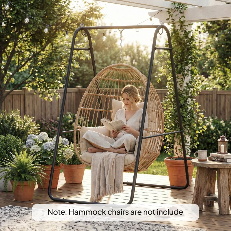 Outsunny Hammock Chair Stand Only 150KG Load Capacity for Indoor Outdoor, Black