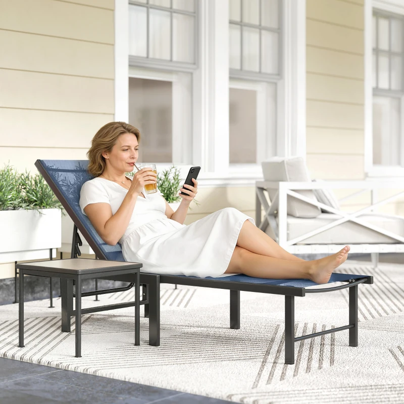 Outsunny Reclining Sun Lounger - Dark Blue