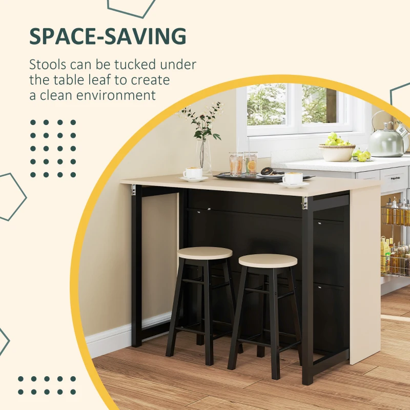 HOMCOM Stół barowy z krzesłami, składany blat, zestaw 3-częściowy