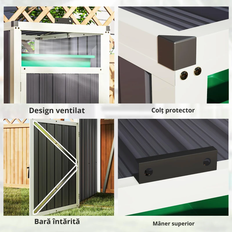 Outsunny Adăpost pentru 1 coș de gunoi 240L, adăpost de exterior pentru coș de gunoi, capac rabatabil 180°, oțel galvanizat 73 x 81 x 122 cm, gri închis
