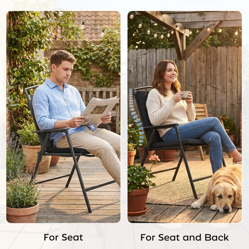 Outsunny Outdoor Seat Cushions Set of 2 with Ties, Waterproof Garden Seat Pads, Black