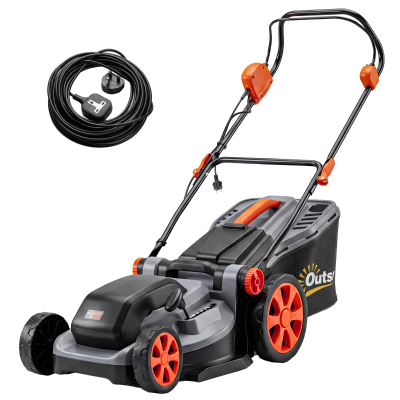 Outsunny 1800W Electric Lawnmower with 40cm Cutting Width, Mulching Feature, 50L Grass Collection Bag, 6 Cutting Heights