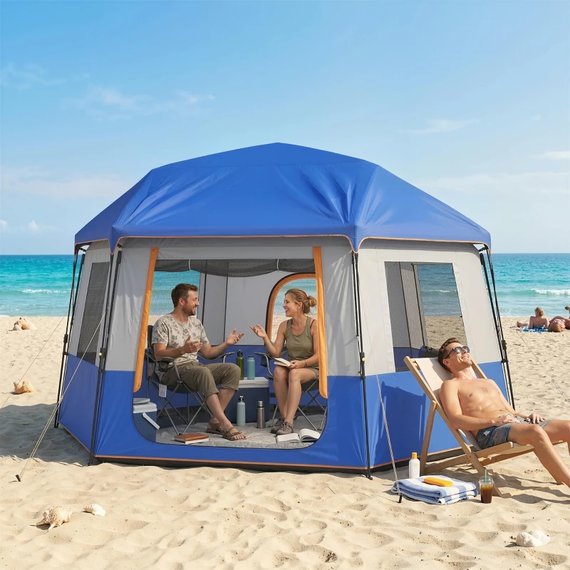 Outsunny Cabin Tent Easy Setup 3000mm Waterproof Camping Tent 4 Person with Carrying Bag Blue