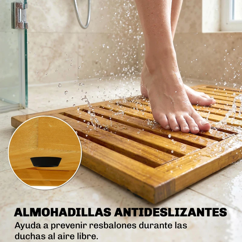 Outsunny Alfombrilla de Ducha de Madera de Acacia 91x51 cm Alfombra Antideslizante para Baño Spa o Piscina Natural