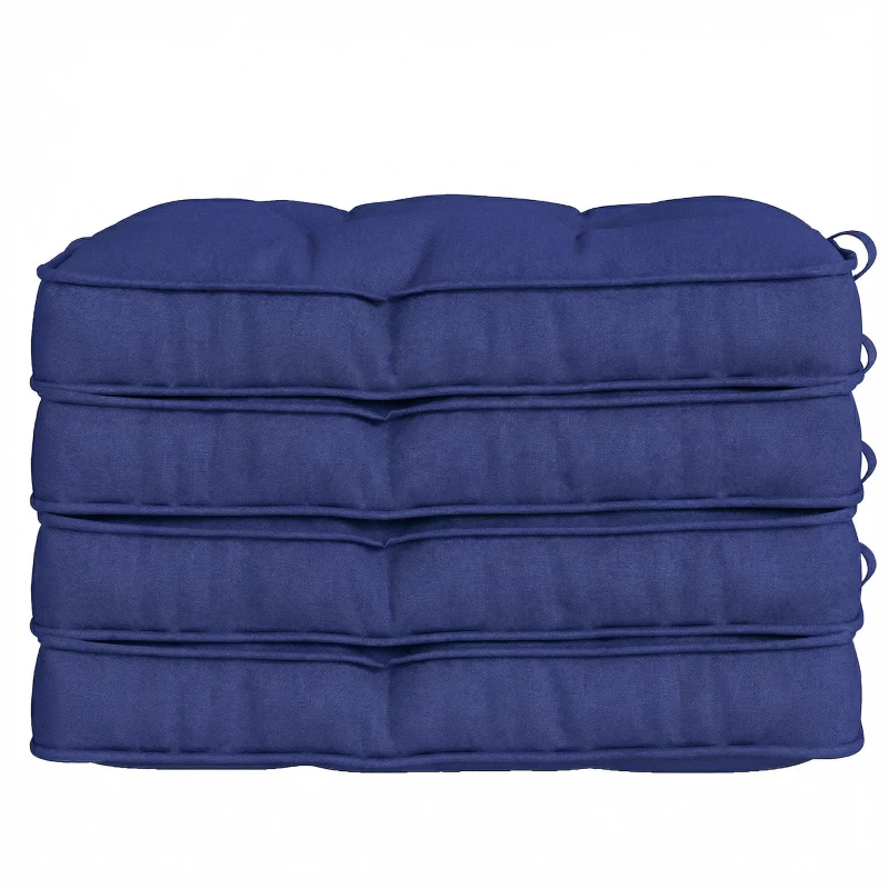 Outsunny Garden Seat Cushion with Ties, 42 x 42cm Replacement Dining Chair Seat Pad, Dark Blue