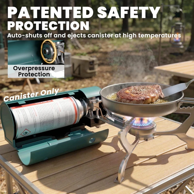 Outsunny 2670W Foldable Camping Stove with Safety Shut-Off, Piezo Ignition Gas Stove with Carry Bag, Green