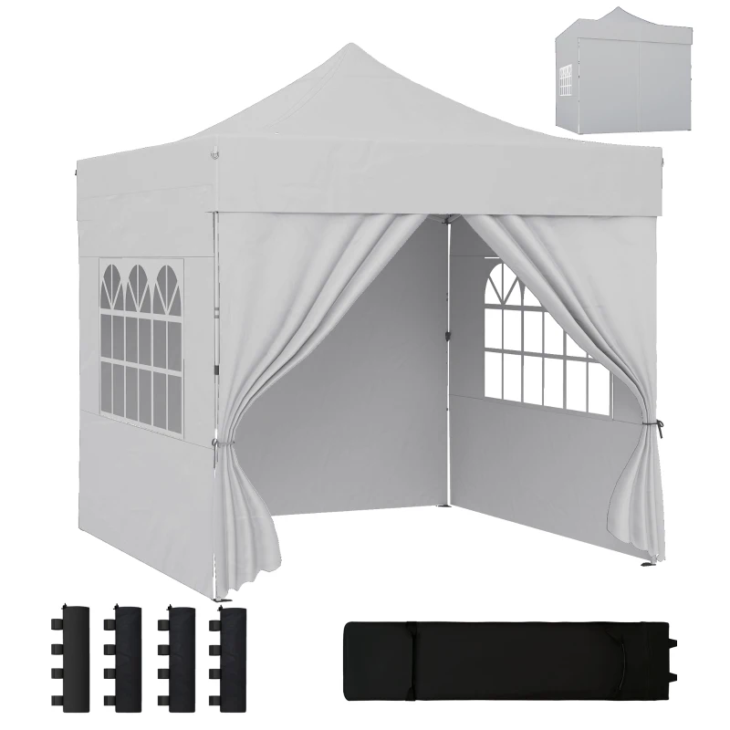 Outsunny 3 x 3 m Pop Up Gazebo with Sidewalls, UPF50+ Heavy Duty Garden Party Tent Marquee with Wheeled Carry Bag, Silver Grey