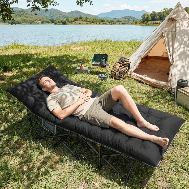 Outsunny Esterilla de Camping Plegable Portátil con Correas Antideslizante para Cama de Camping Tienda Viajes Negro